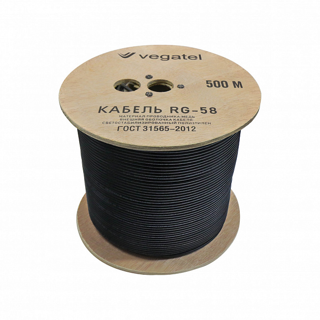 Кабель VEGATEL RG-58 A/U (ГОСТ, черный) бухта 500м - фото №1